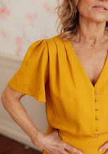 Load image into Gallery viewer, Close up detailing pleated shoulder seam and slightly pleated sleevehead for volume on Penelope Top