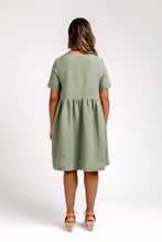 Load image into Gallery viewer, Back view of lady wearing tee dress with gathered waist skirt