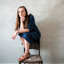 Load image into Gallery viewer, Lady sits on the top of a chair wearing a Dress Shirt