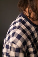 Load image into Gallery viewer, Close up of check fabric pattern on shoulder seam