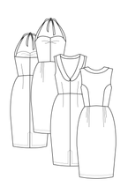 Load image into Gallery viewer, Line drawings of both variations of Kobenhavn dress.