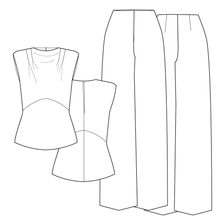 Load image into Gallery viewer, Line drawing of front and back Vanlose trouser suit.