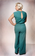 Load image into Gallery viewer, Back view of lady standing, wearing trouser suit, showing of open vent back fastening, and curved under-bust seam.