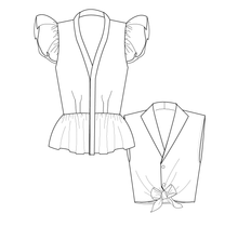 Load image into Gallery viewer, Line Drawings of both variations of Ronne tops.