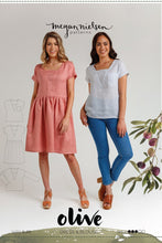 Load image into Gallery viewer, Packaging of Megan Nielsen's Olive Dress & Blouse, Front view