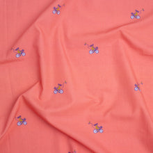 Load image into Gallery viewer, Wide view of lady on bike prints on the fabric