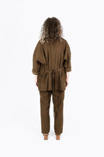 Load image into Gallery viewer, Back view of lady wearing Juno Jacket with waist tie loosely tied at back