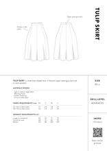 Load image into Gallery viewer, The Assembly Line Tulip Skirt Measures Chart