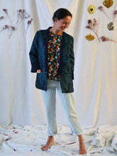 Load image into Gallery viewer, Front view of lady wearing Sable jacket. Shows off wide cuffs and collar in contrasting fabric to the rest of the jacket.