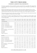 Load image into Gallery viewer, The City Trousers Finished Garment Measurements