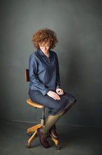 Load image into Gallery viewer, Lady sat down wears denim top and denim Clementine skirt.