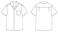 Load image into Gallery viewer, Line drawing of Tropical Shirt, front and back.