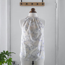 Load image into Gallery viewer, Halterneck neck displayed on mannequin, made with Swan Lake Cotton Lawn fabric