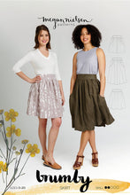 Load image into Gallery viewer, Megan Nielsen's Brumby Skirt Sewing Pattern packaging shows two females wearing two variations of the Brumby Skirt