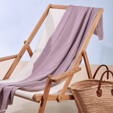 Load image into Gallery viewer, Stripe Sunray Viscose Modal fabric draped over deckchair
