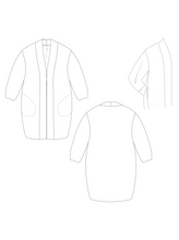 Load image into Gallery viewer, Technical Line Drawings of front and back views of The Wimborne Coat 
