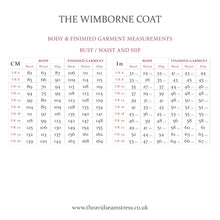 Load image into Gallery viewer, Body and Finished Garment Measurements Chart for The Wimborne Coat
