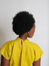 Load image into Gallery viewer, Back view of lady wearing a short sleeved, high neck Zero Waste Top with tie strap at the back neck
