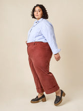 Load image into Gallery viewer, Side view of lady wearing Rika Pants, cropped leg version with turn up cuffs
