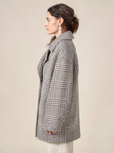 Load image into Gallery viewer, Side view of model wearing oversized mid-thigh length overcoat
