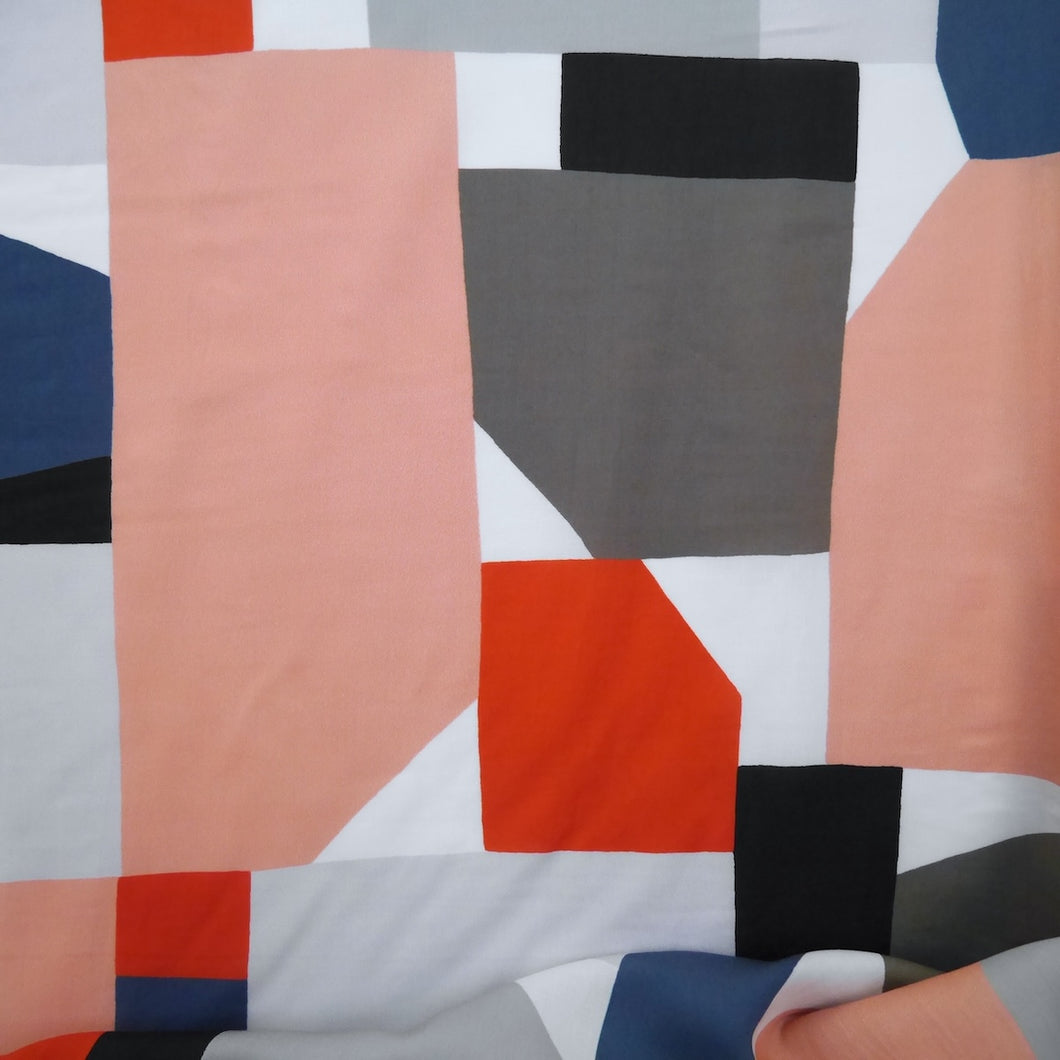 Modal fabric shown in drape with blocks print