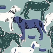 Load image into Gallery viewer, Digital illustration of Best Friends: various dogs breeds amongst dog bowls
