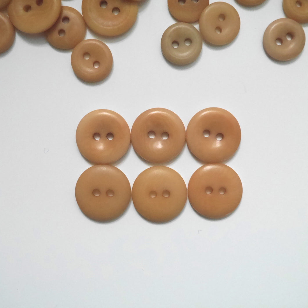 Larger 2-hole corozo buttons shows the smooth side and the concave side