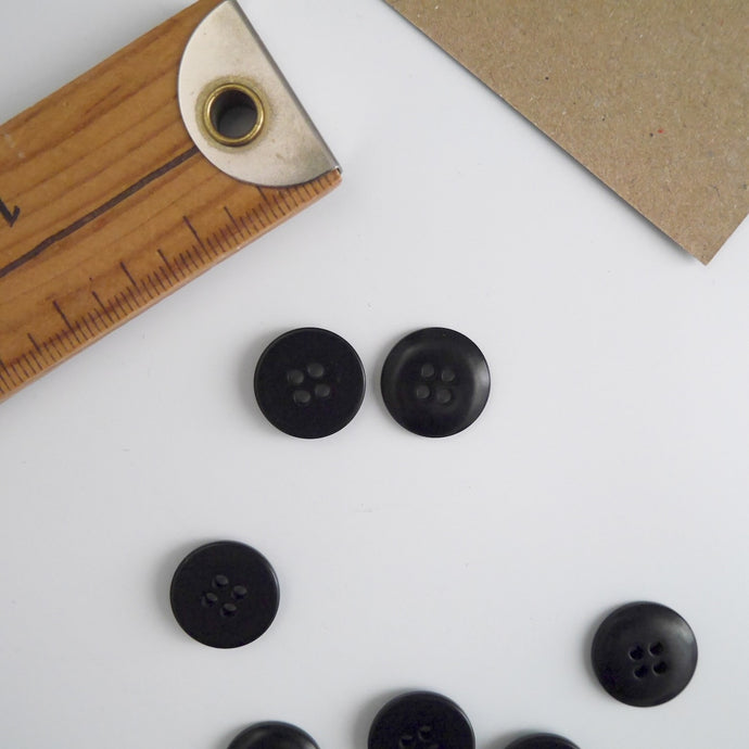 Two 4-hole buttons displayed, one with flat side, the other domed