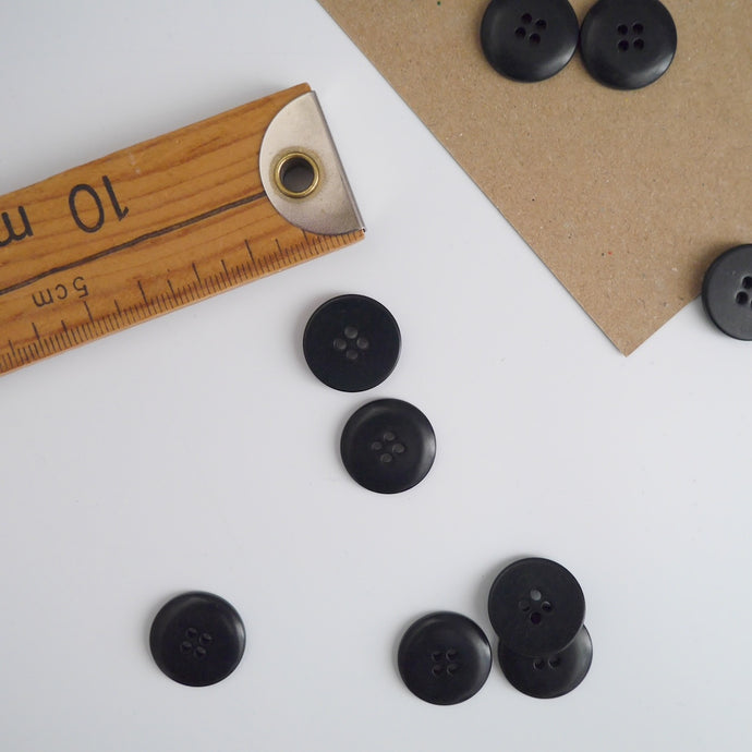Two 4-hole buttons displayed, one with flat side, the other domed