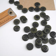 Load image into Gallery viewer, Scattering of 4-hole buttons displayed next to wooden ruler
