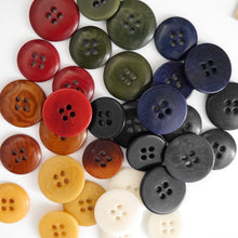 Load image into Gallery viewer, 4-hole Corozo buttons in 2 different sizes in 8 different colours in a pile
