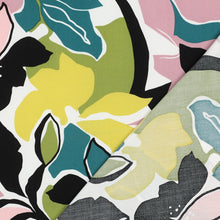 Load image into Gallery viewer, Eco Viscose Fabric with a large-scale floral pattern displayed with its reverse side lain atop.
