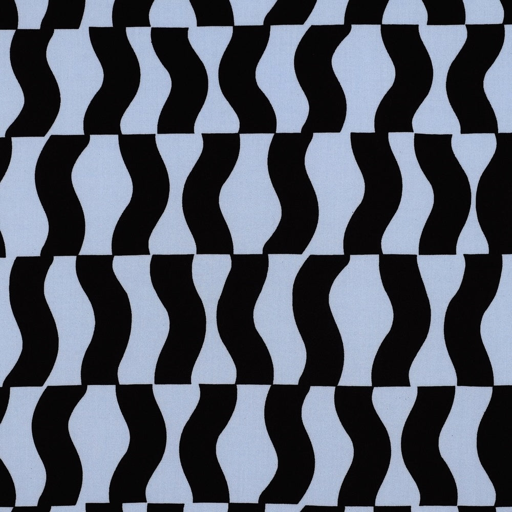 Eco Viscose fabric displayed flat with graphic pattern of wavy vertical shapes