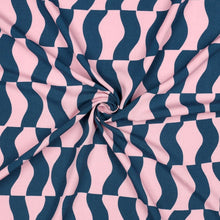 Load image into Gallery viewer, Viscose fabric with graphic wave print shown with central swirl
