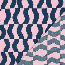 Load image into Gallery viewer, Viscose fabric with graphic wave print shown with reverse side
