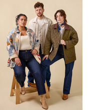 Load image into Gallery viewer, Three models wear versions of the Fowler Jacket

