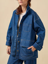 Load image into Gallery viewer, Model wears Fowler Barn Coat; worn open with collar flicked upwards
