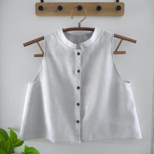 Load image into Gallery viewer, Sleeveless crop top on hanger made with light grey Washed Linen fabric
