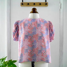 Load image into Gallery viewer, Short puff sleeve blouse made with Nenuphar Viscose fabric on mannequin
