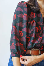 Load image into Gallery viewer, Close up of model wearing a blouse made with Celestial Viscose fabric
