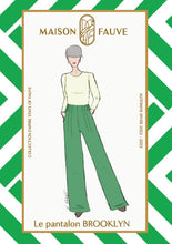 Load image into Gallery viewer, Maison Fauve Brooklyn Sewing Pattern Packaging box cover features illustration of lady wearing Brooklyn Trousers
