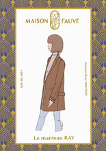 Load image into Gallery viewer, Maison Fauve Ray Coat Sewing Pattern Packaging Box features illustration of lady wearing a longline coat: the Ray Coat
