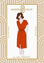 Load image into Gallery viewer, Maison Fauve Transat Dress Sewing pattern packaging box cover features an illustration of lady wearing Transat dress
