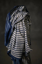 Load image into Gallery viewer, Bolt of Indigo, organic cotton fabric with white geometric handblock pattern
