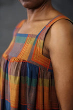 Load image into Gallery viewer, Close up chest detail of Honey dress shows mitred bodice by sleevehead, and gathered above bust seam
