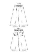 Load image into Gallery viewer, Merchant and Mills Juno Culottes Sewing Pattern line drawings; front and back views
