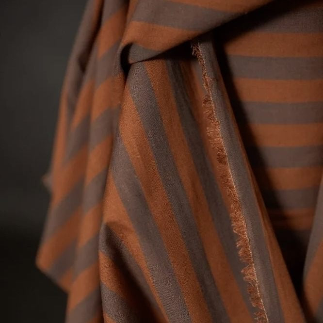 Close up of dual-tone stripe cotton linen fabric