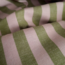 Load image into Gallery viewer, Striped, organic cotton and linen blend fabric, displayed in soft folds
