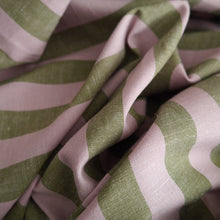 Load image into Gallery viewer, Striped, organic cotton and linen blend fabric displayed crumpled
