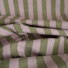 Load image into Gallery viewer, Striped, organic cotton and linen blend fabric, displayed draped with soft folds
